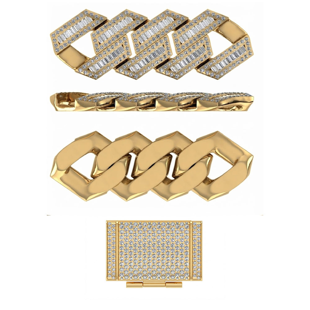 16mm Moissanite Baguette Round Diamond Hip Hop Cuban Link Chain - 4MM Wide
