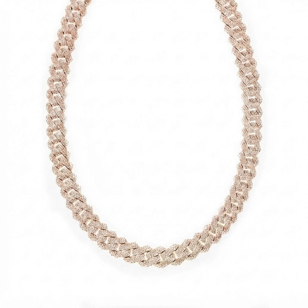 16mm Moissanite Round Diamond Three Row Cuban Link Chain - 5.5MM Wide
