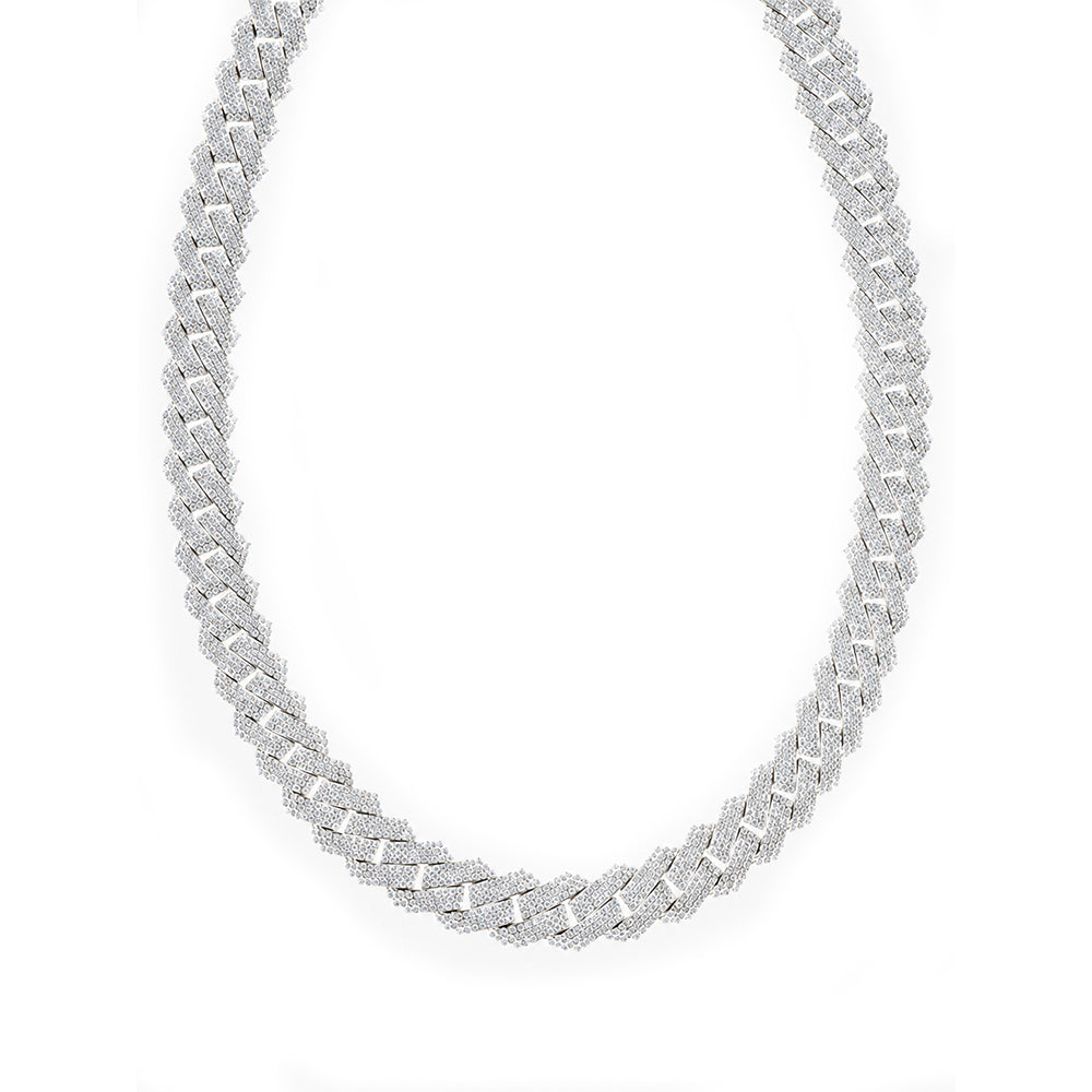 16mm Moissanite Round Diamond Three Row Cuban Link Chain - 5.5MM Wide