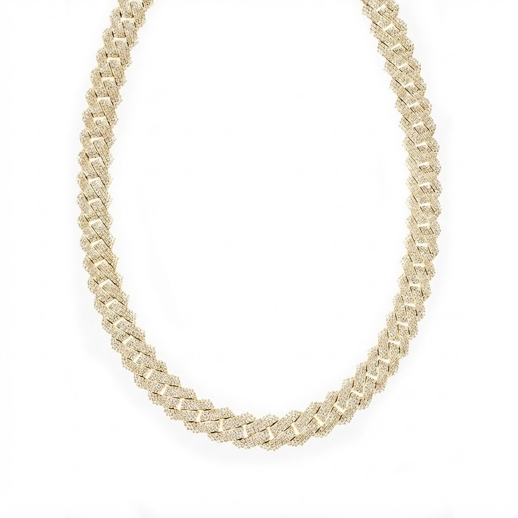 16mm Moissanite Round Diamond Three Row Cuban Link Chain - 5.5MM Wide