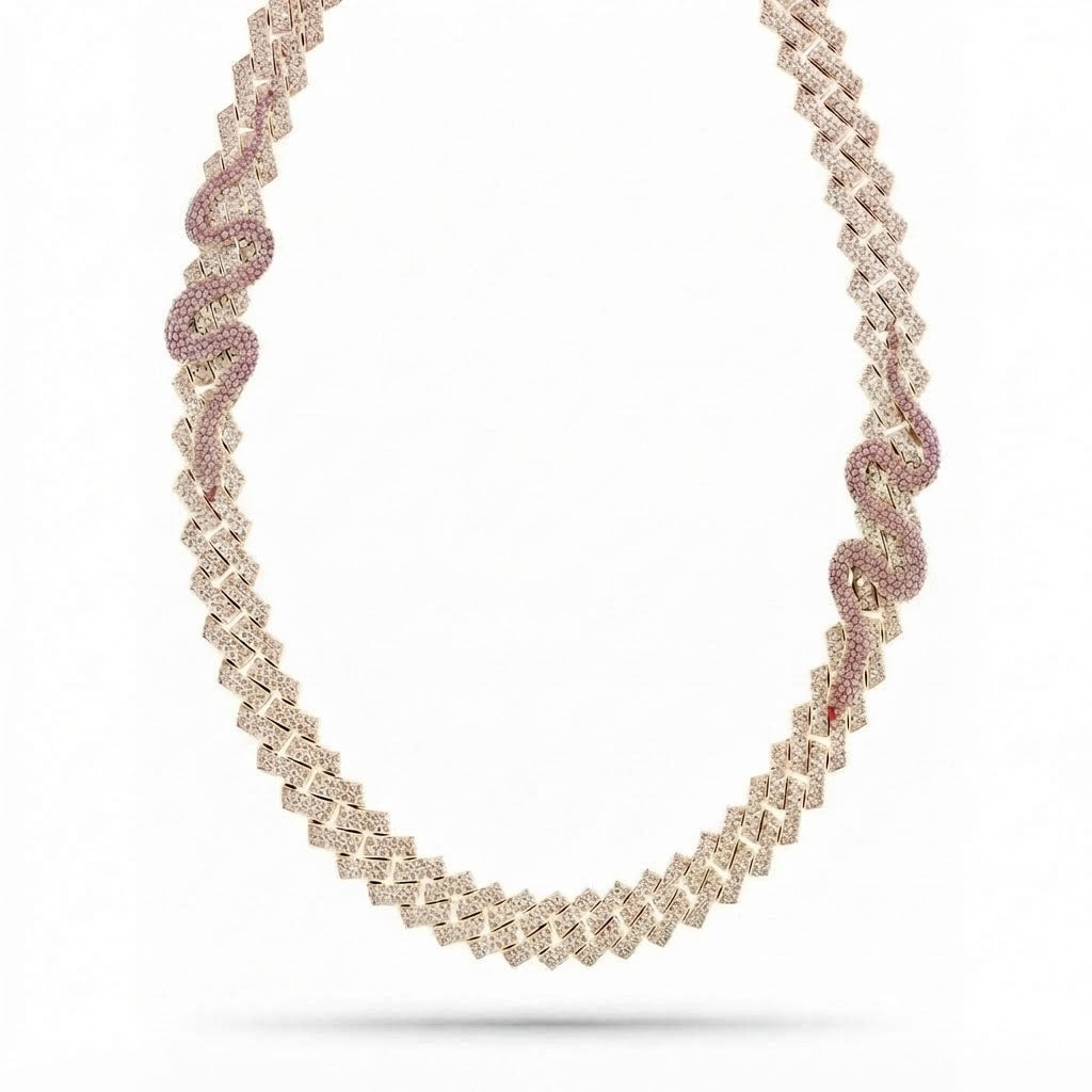 16mm Moissanite Diamond Iced Cuban Link Chain with Snake Pattern - 4.3MM Wide