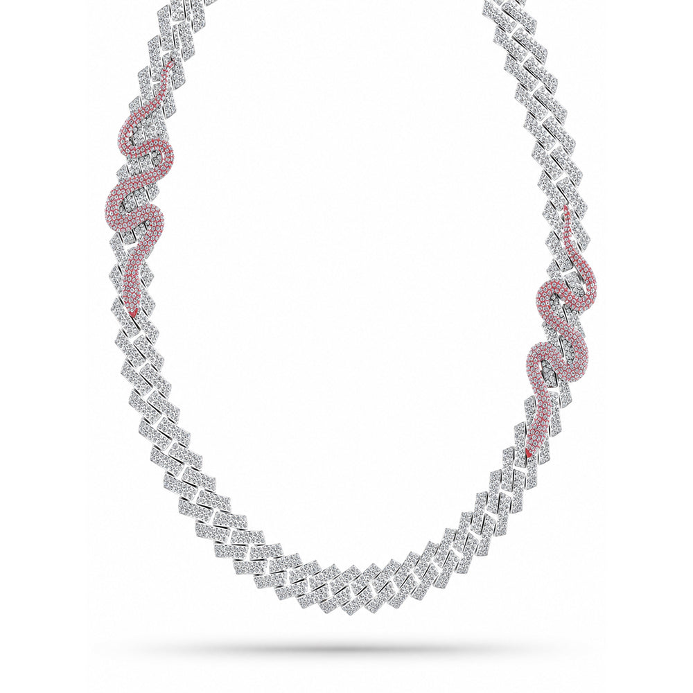 16mm Moissanite Diamond Iced Cuban Link Chain with Snake Pattern - 4.3MM Wide