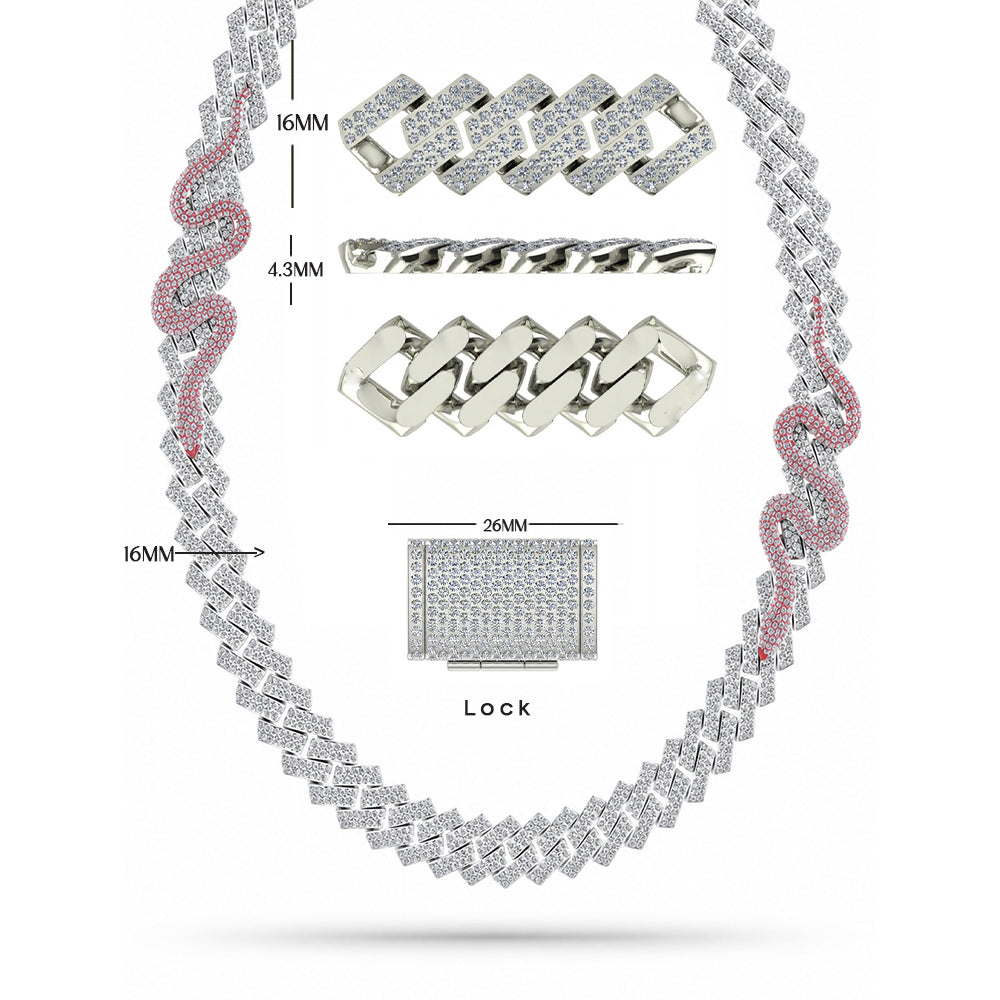16mm Moissanite Diamond Iced Cuban Link Chain with Snake Pattern - 4.3MM Wide