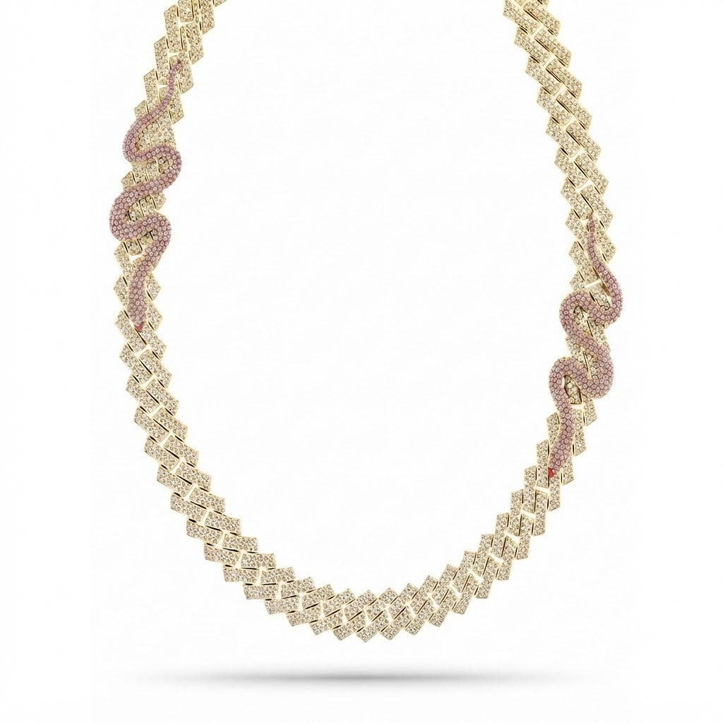 16mm Moissanite Diamond Iced Cuban Link Chain with Snake Pattern - 4.3MM Wide