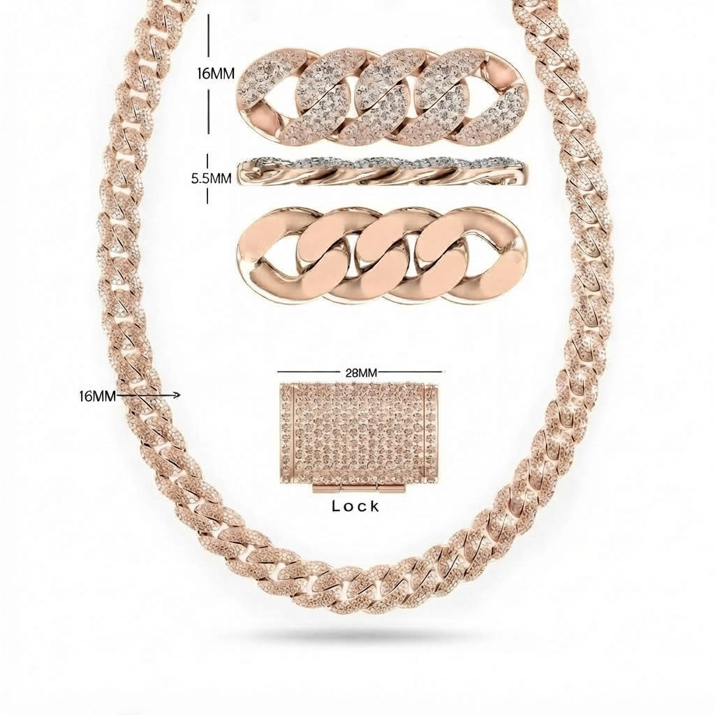 16mm Moissanite Diamond Iced Three Row Cuban Link Chain - 5.5MM Wide