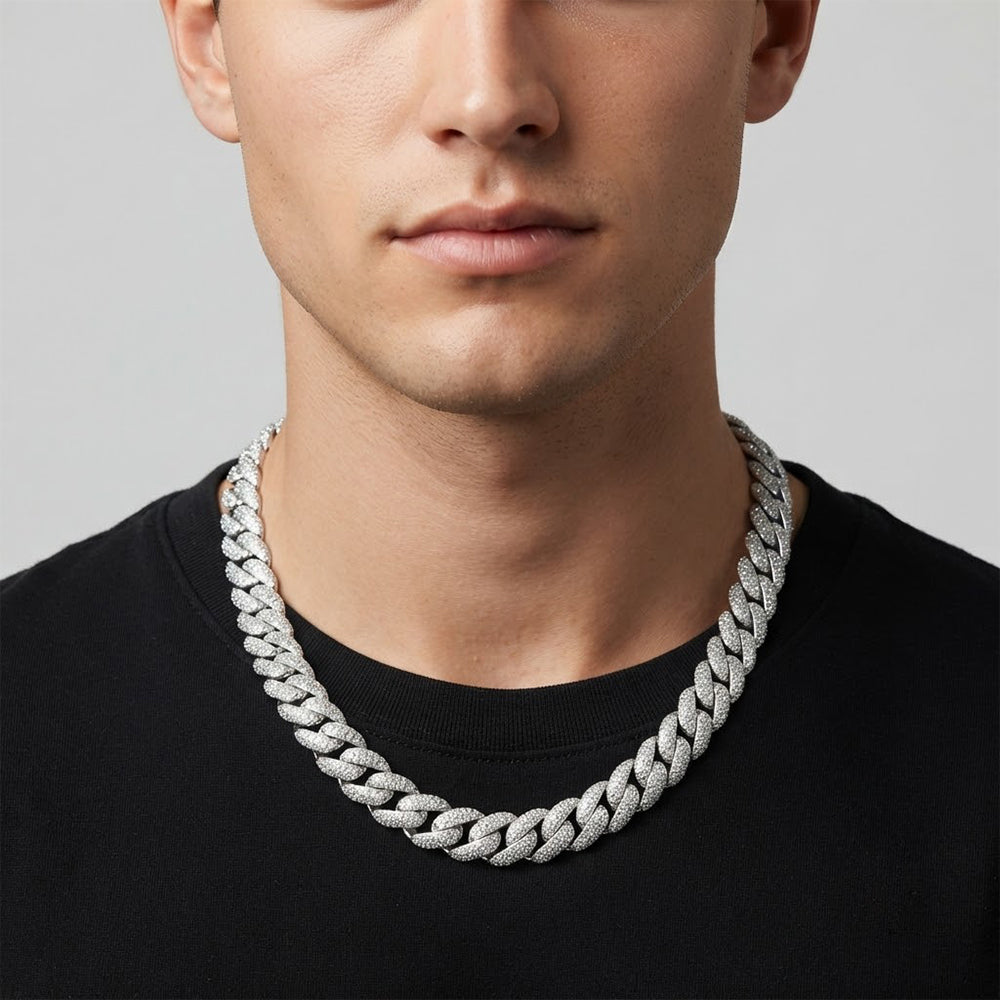16mm Moissanite Diamond Iced Three Row Cuban Link Chain - 5.5MM Wide