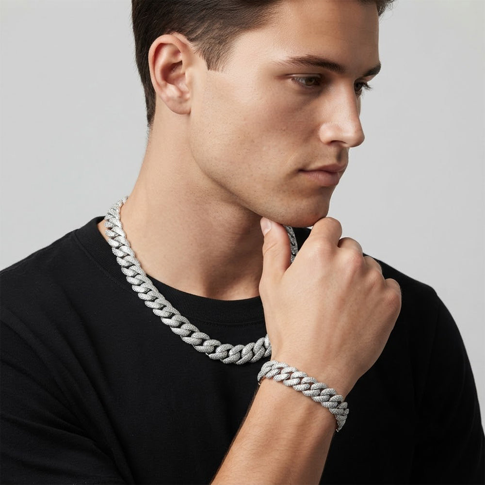 16mm Moissanite Diamond Iced Three Row Cuban Link Chain - 5.5MM Wide