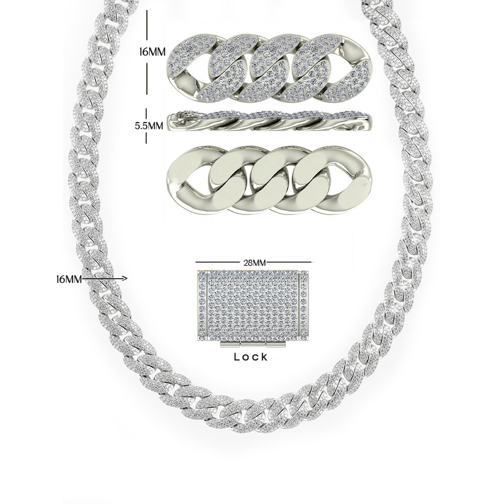 16mm Moissanite Diamond Iced Three Row Cuban Link Chain - 5.5MM Wide
