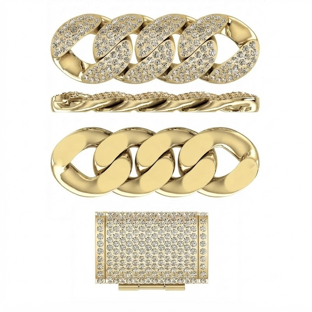 16mm Moissanite Diamond Iced Three Row Cuban Link Chain - 5.5MM Wide