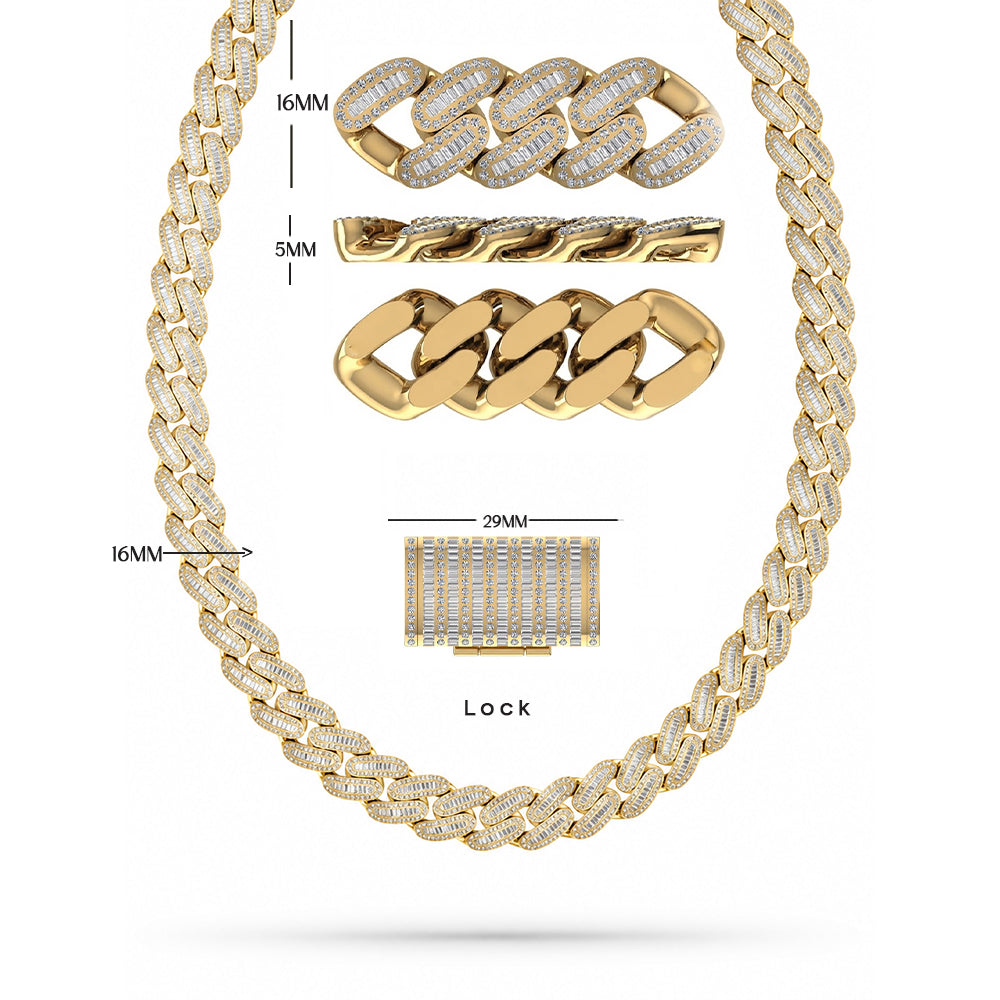 16mm Moissanite Round Baguette Diamond Oval Shape Cuban Link Chain - 5MM Wide