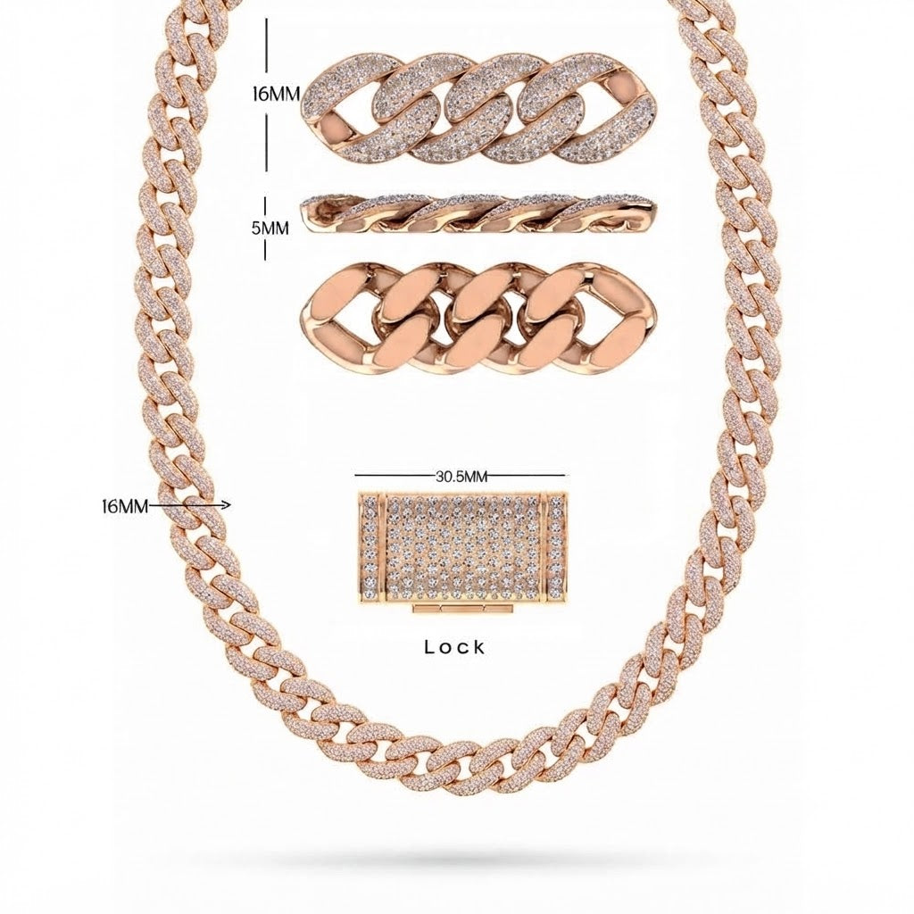 16mm Moissanite Diamond Iced Oval Shape Cuban Link Chain - 5MM Wide