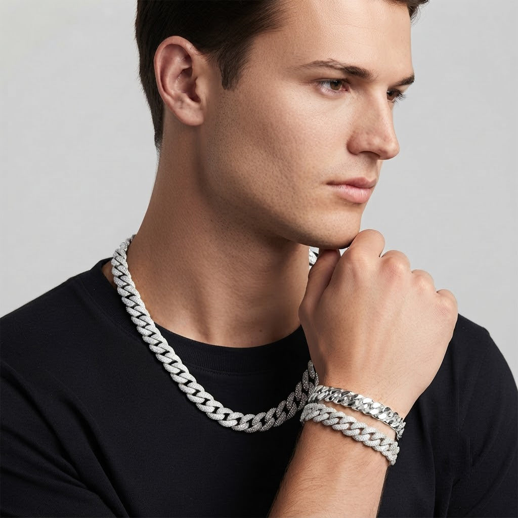 16mm Moissanite Diamond Iced Oval Shape Cuban Link Chain - 5MM Wide