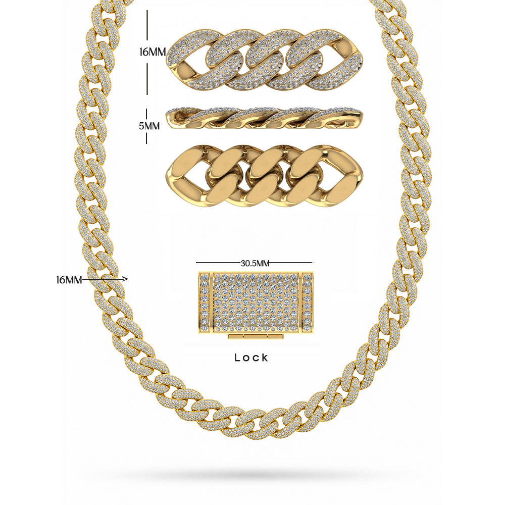 16mm Moissanite Diamond Iced Oval Shape Cuban Link Chain - 5MM Wide