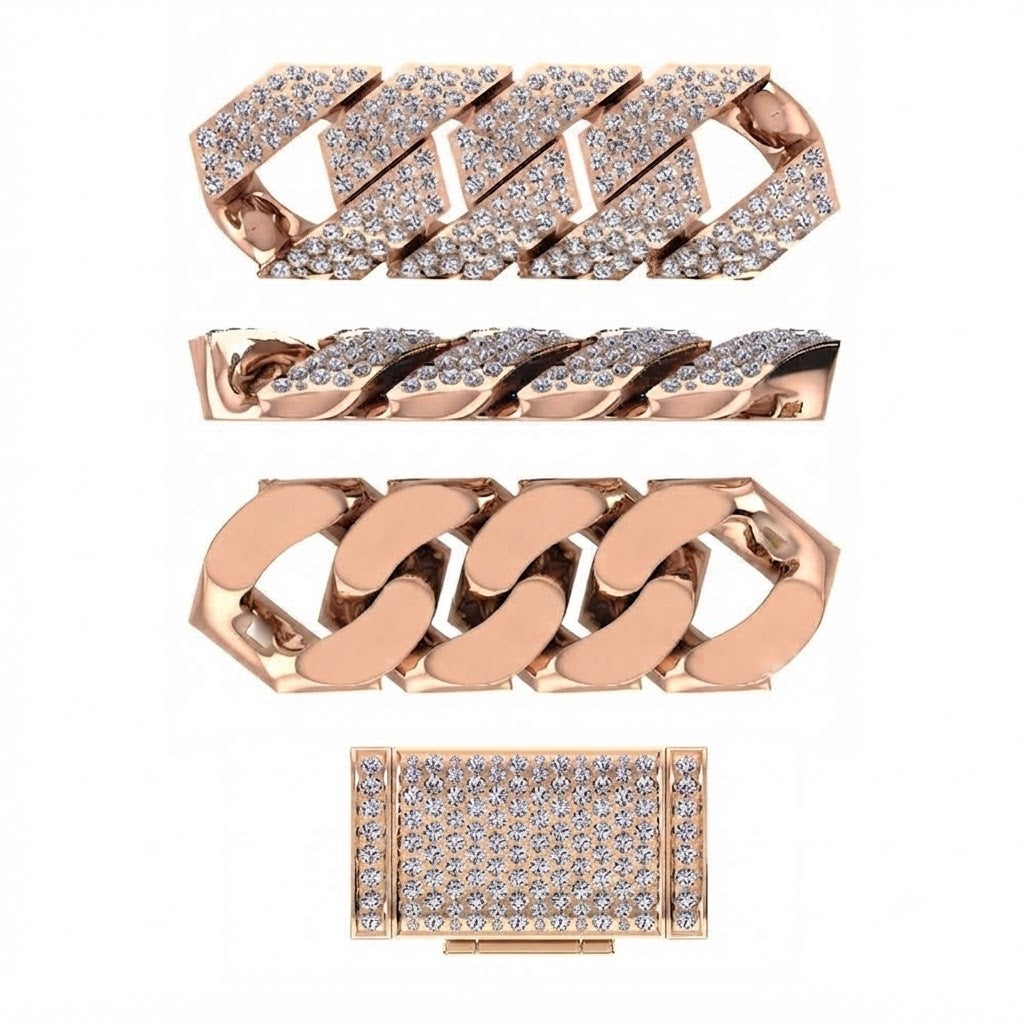 16mm Moissanite Diamond Iced Angled Three Row Cuban Link Chain - 6.5MM Wide