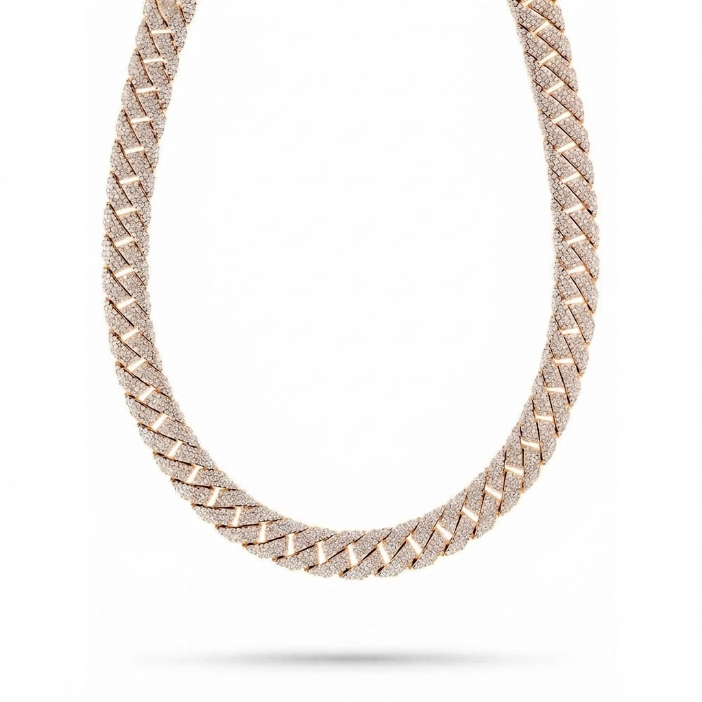 16mm Moissanite Diamond Iced Angled Three Row Cuban Link Chain - 6.5MM Wide