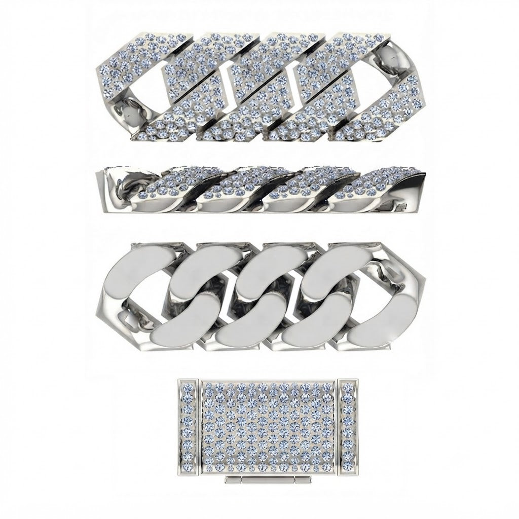 16mm Moissanite Diamond Iced Angled Three Row Cuban Link Chain - 6.5MM Wide