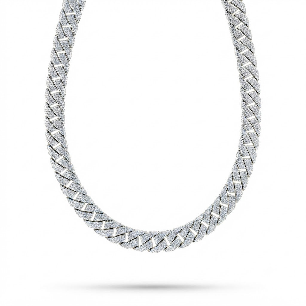 16mm Moissanite Diamond Iced Angled Three Row Cuban Link Chain - 6.5MM Wide