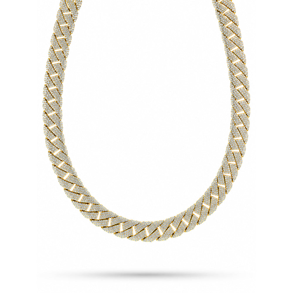 16mm Moissanite Diamond Iced Angled Three Row Cuban Link Chain - 6.5MM Wide