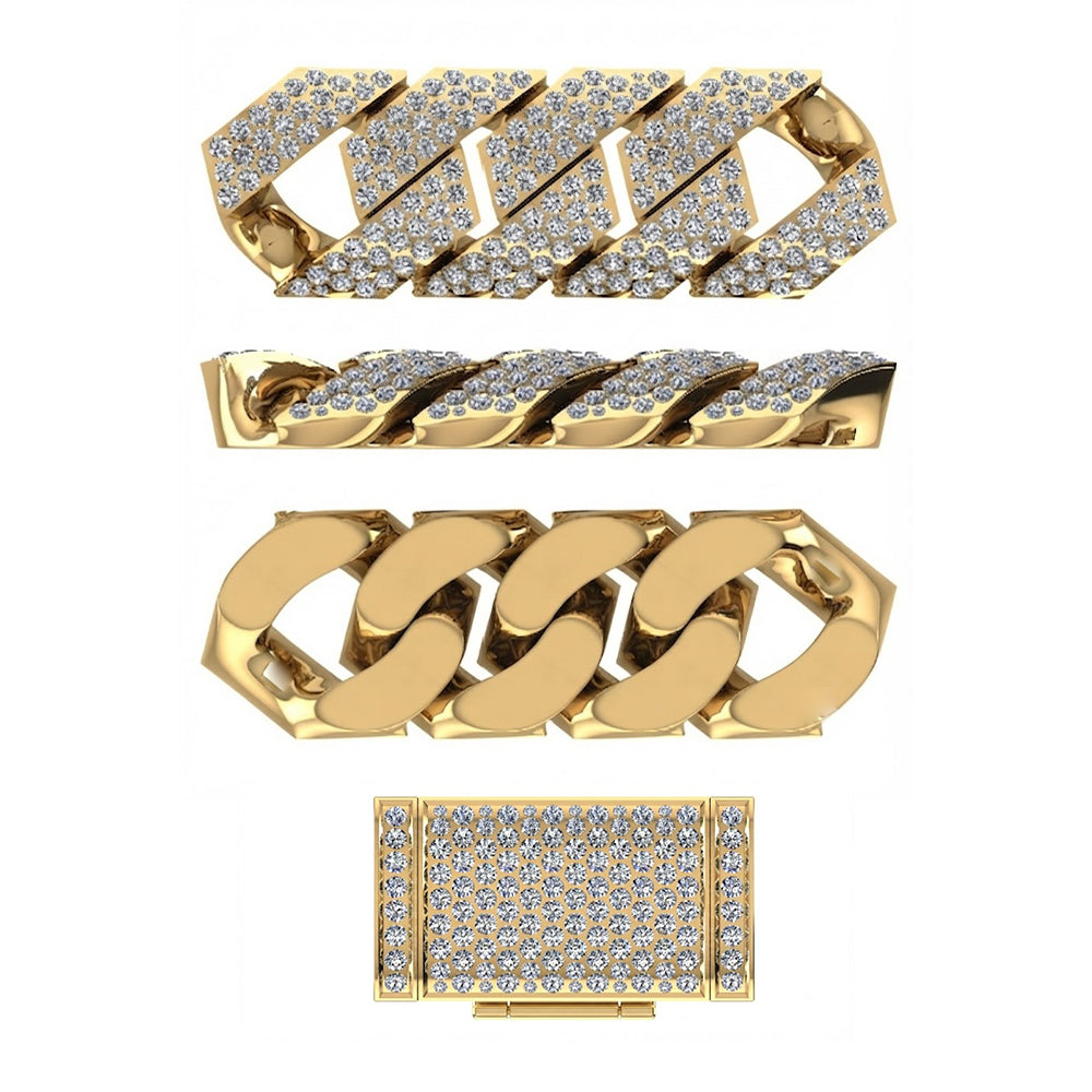 16mm Moissanite Diamond Iced Angled Three Row Cuban Link Chain - 6.5MM Wide