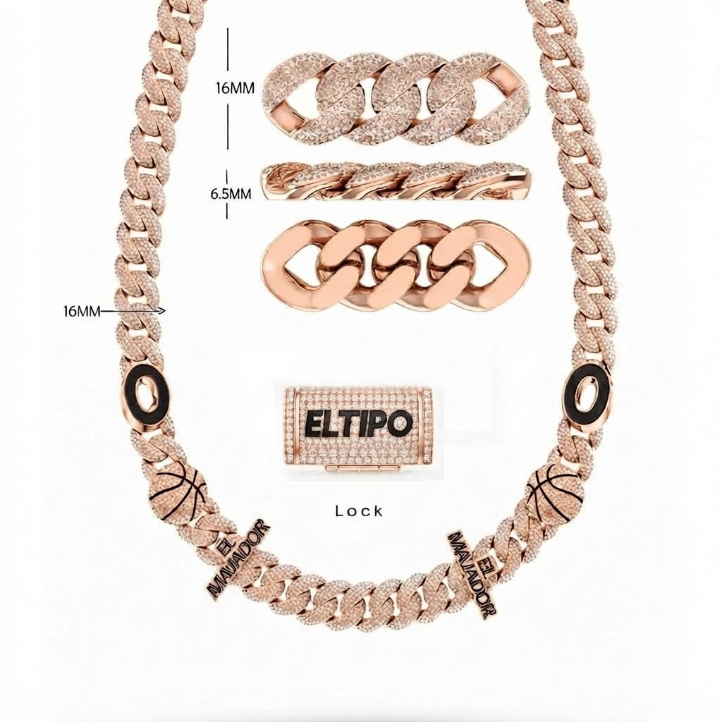16mm Moissanite Diamond Iced Cuban Link Chain - 6.5MM Wide Basketball Pattern