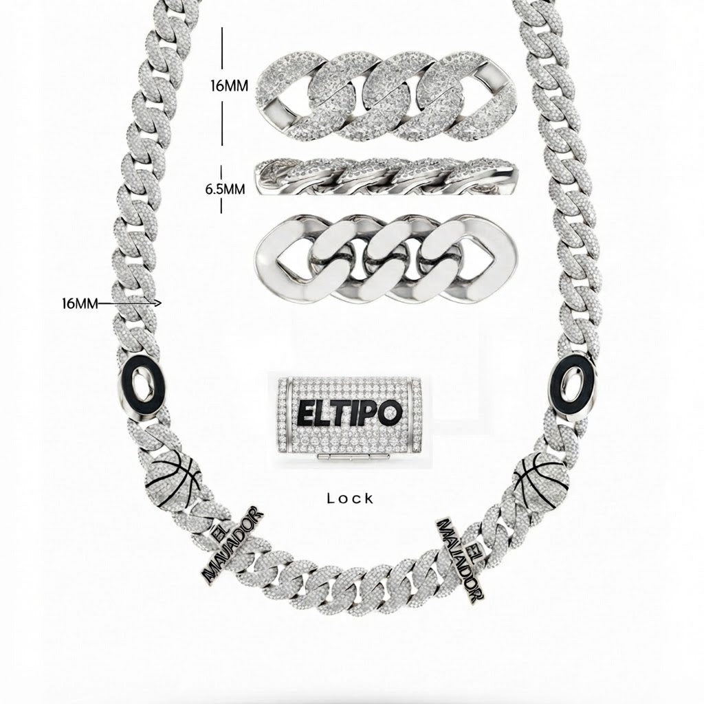 16mm Moissanite Diamond Iced Cuban Link Chain - 6.5MM Wide Basketball Pattern