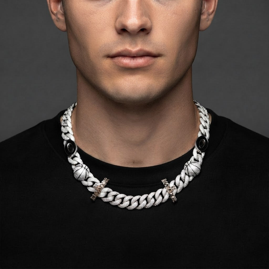 16mm Moissanite Diamond Iced Cuban Link Chain - 6.5MM Wide Basketball Pattern