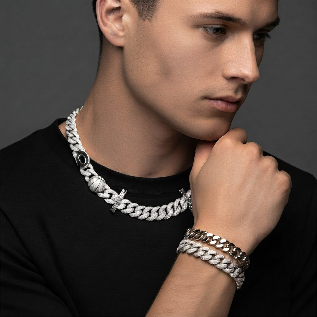 16mm Moissanite Diamond Iced Cuban Link Chain - 6.5MM Wide Basketball Pattern