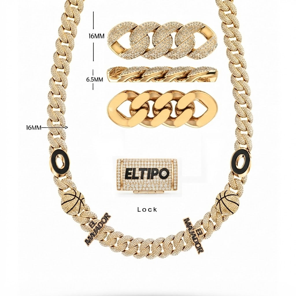 16mm Moissanite Diamond Iced Cuban Link Chain - 6.5MM Wide Basketball Pattern