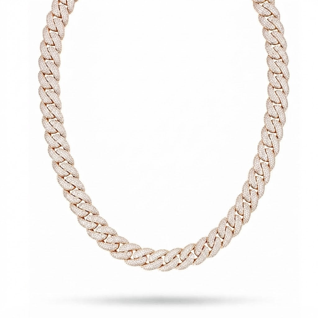 16mm Moissanite Diamond Iced Three Row Cuban Link Chain - 6MM Wide