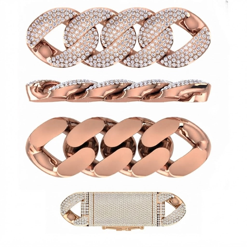 16mm Moissanite Diamond Iced Three Row Cuban Link Chain - 6MM Wide