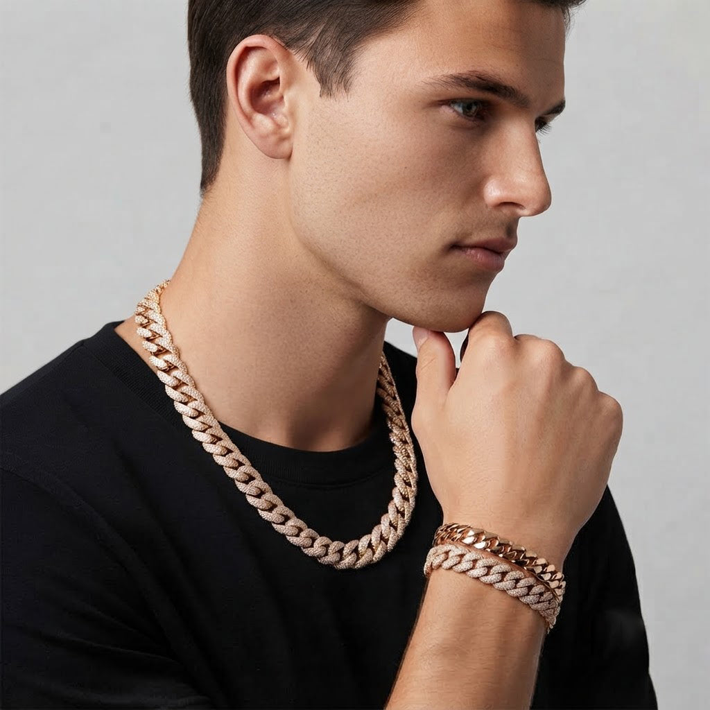 16mm Moissanite Diamond Iced Three Row Cuban Link Chain - 6MM Wide