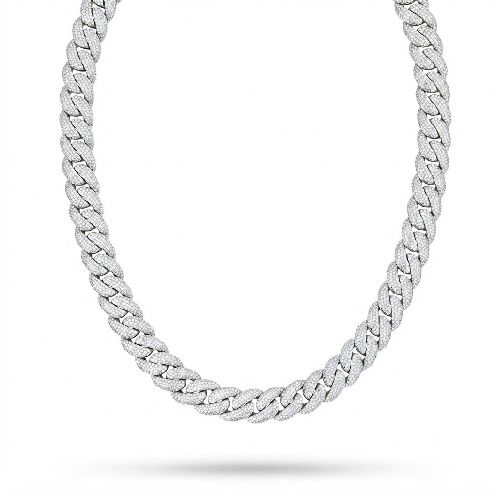 16mm Moissanite Diamond Iced Three Row Cuban Link Chain - 6MM Wide