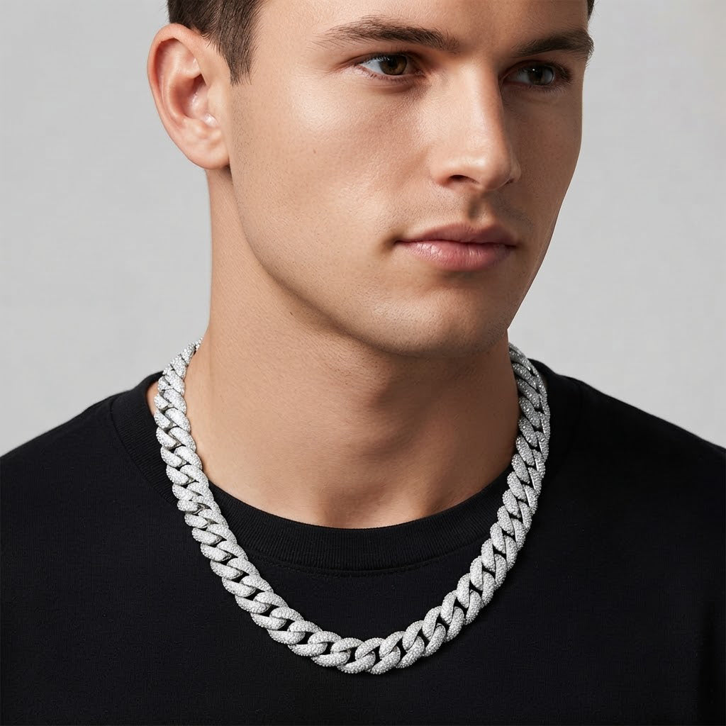16mm Moissanite Diamond Iced Three Row Cuban Link Chain - 6MM Wide