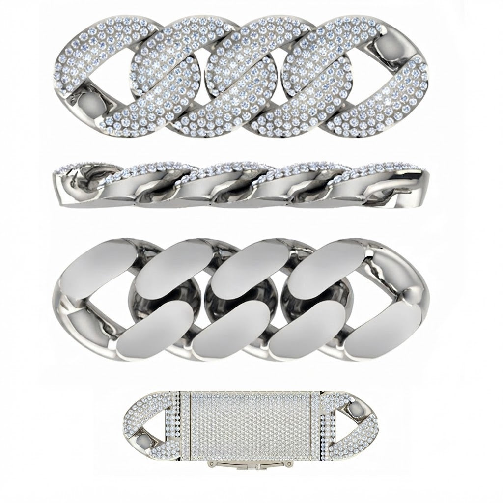 16mm Moissanite Diamond Iced Three Row Cuban Link Chain - 6MM Wide
