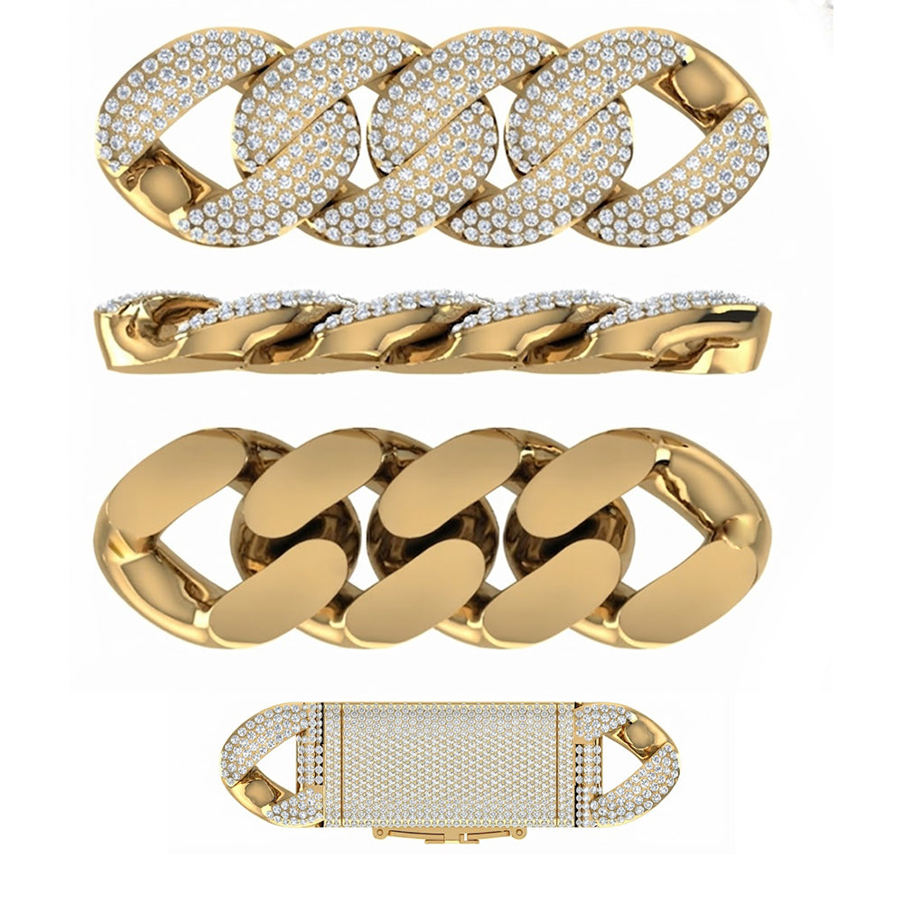 16mm Moissanite Diamond Iced Three Row Cuban Link Chain - 6MM Wide