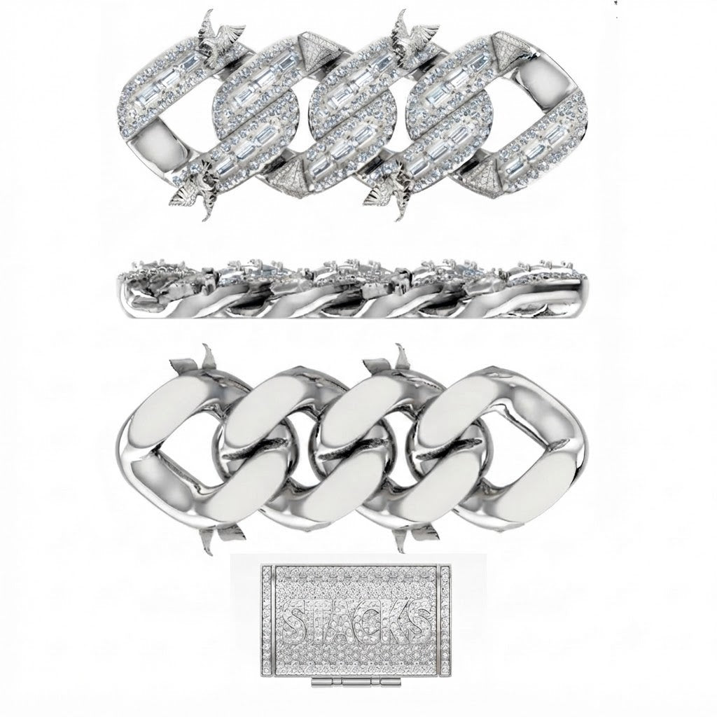 16mm Moissanite Diamond Bird Pattern Spiked Edge Cuban Link Chain - 6MM Wid