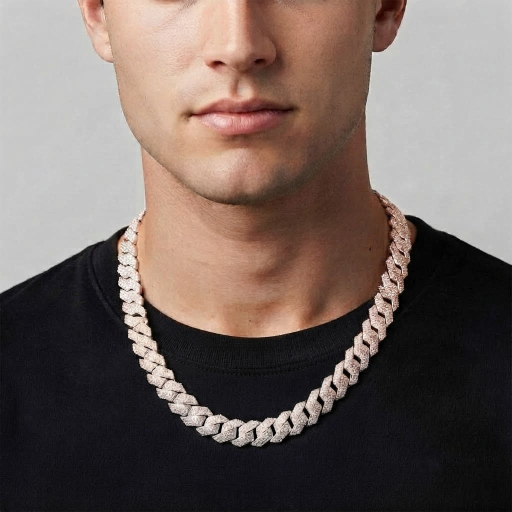 17mm Moissanite Diamond Iced Three Row Cuban Link Chain - 4.5MM