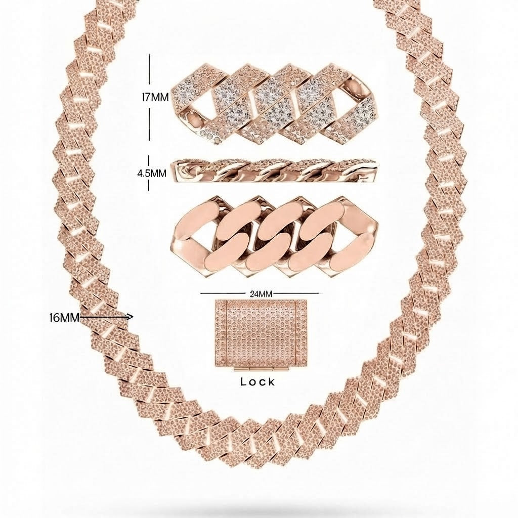 17mm Moissanite Diamond Iced Three Row Cuban Link Chain - 4.5MM