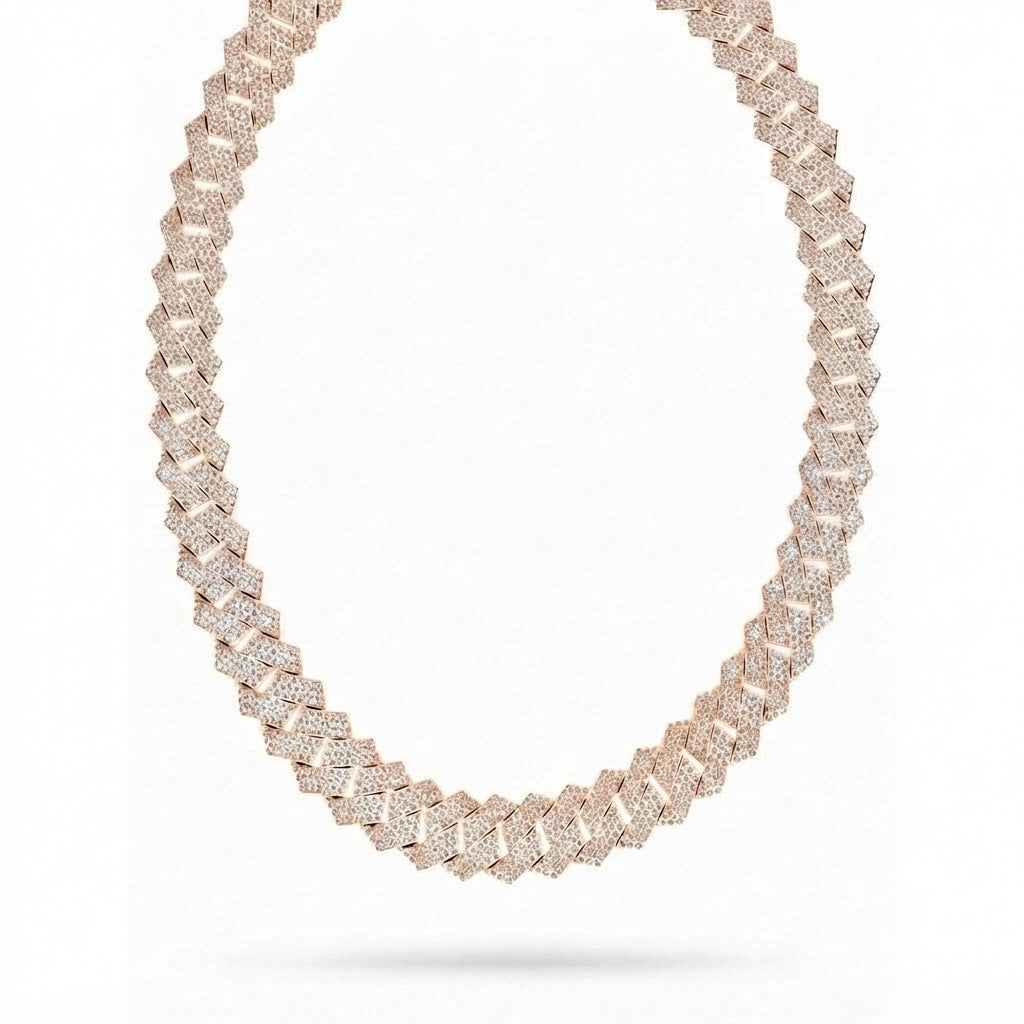 17mm Moissanite Diamond Iced Three Row Cuban Link Chain - 4.5MM
