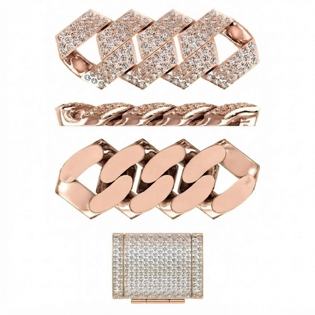 17mm Moissanite Diamond Iced Three Row Cuban Link Chain - 4.5MM