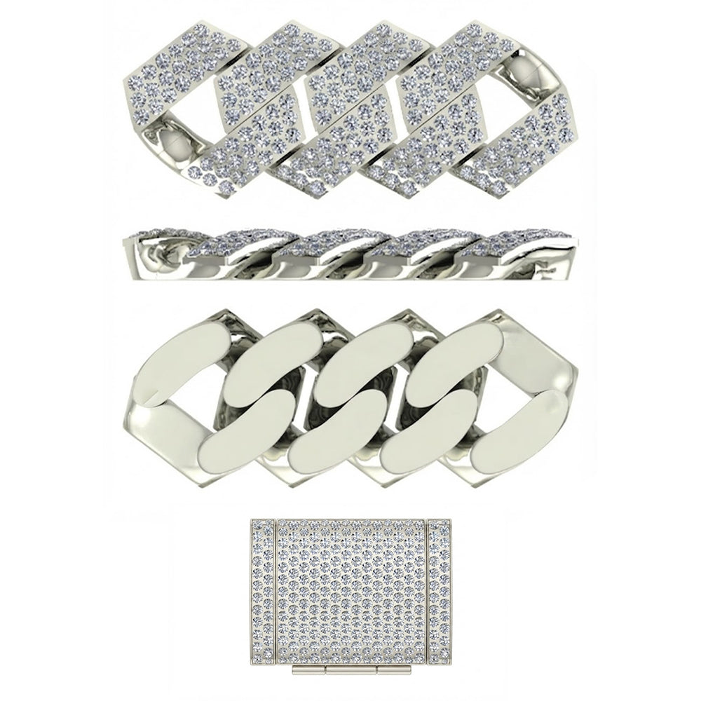 17mm Moissanite Diamond Iced Three Row Cuban Link Chain - 4.5MM