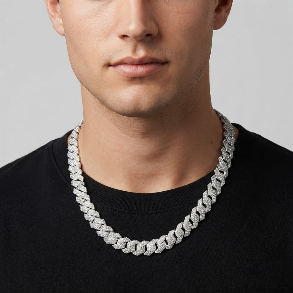 17mm Moissanite Diamond Iced Three Row Cuban Link Chain - 4.5MM