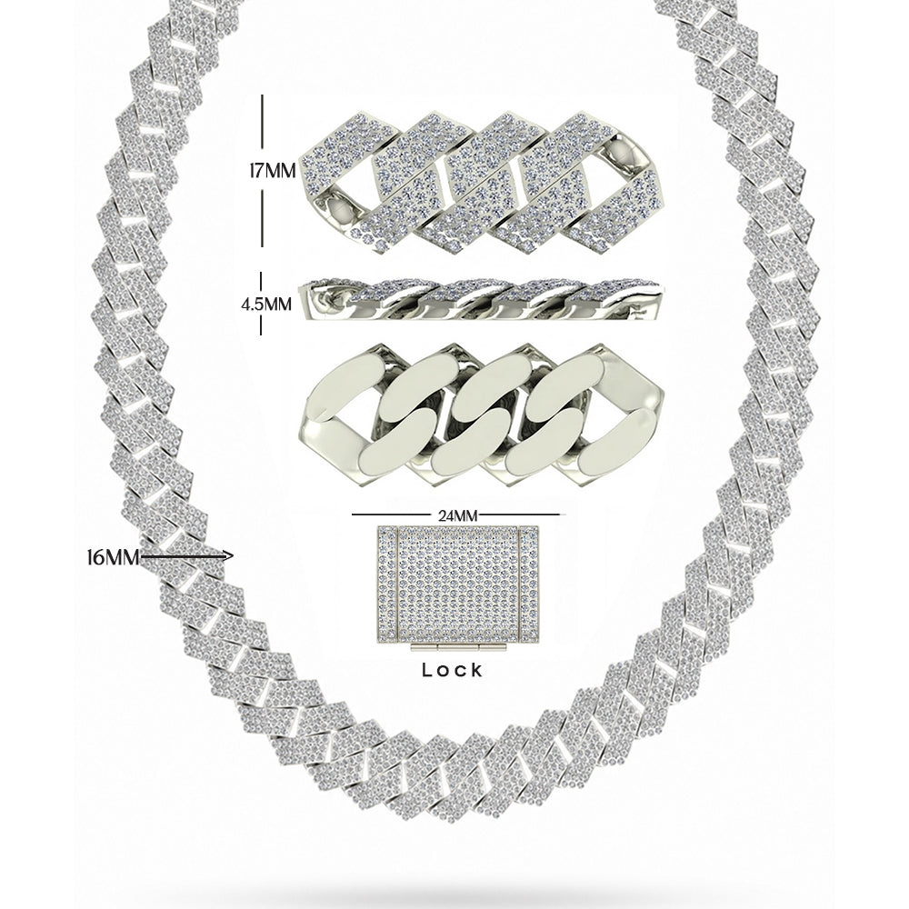 17mm Moissanite Diamond Iced Three Row Cuban Link Chain - 4.5MM
