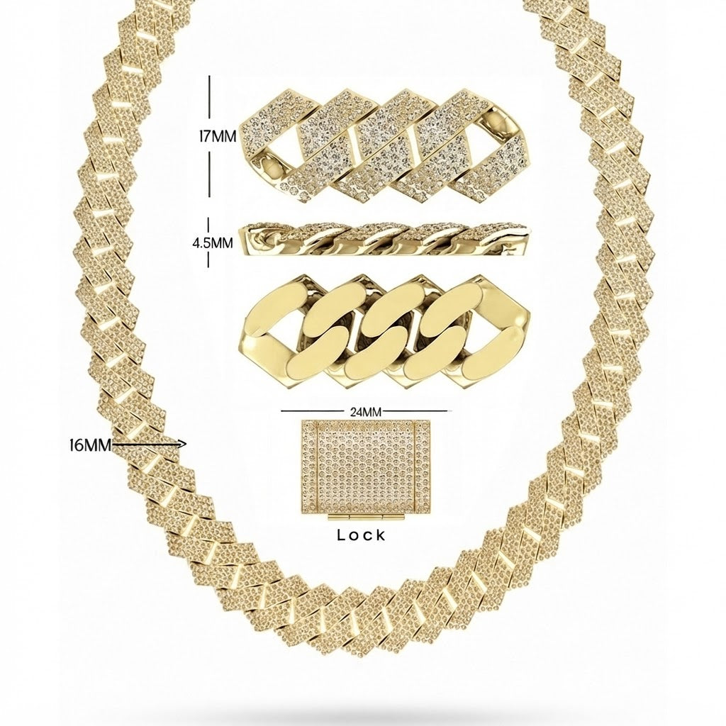 17mm Moissanite Diamond Iced Three Row Cuban Link Chain - 4.5MM