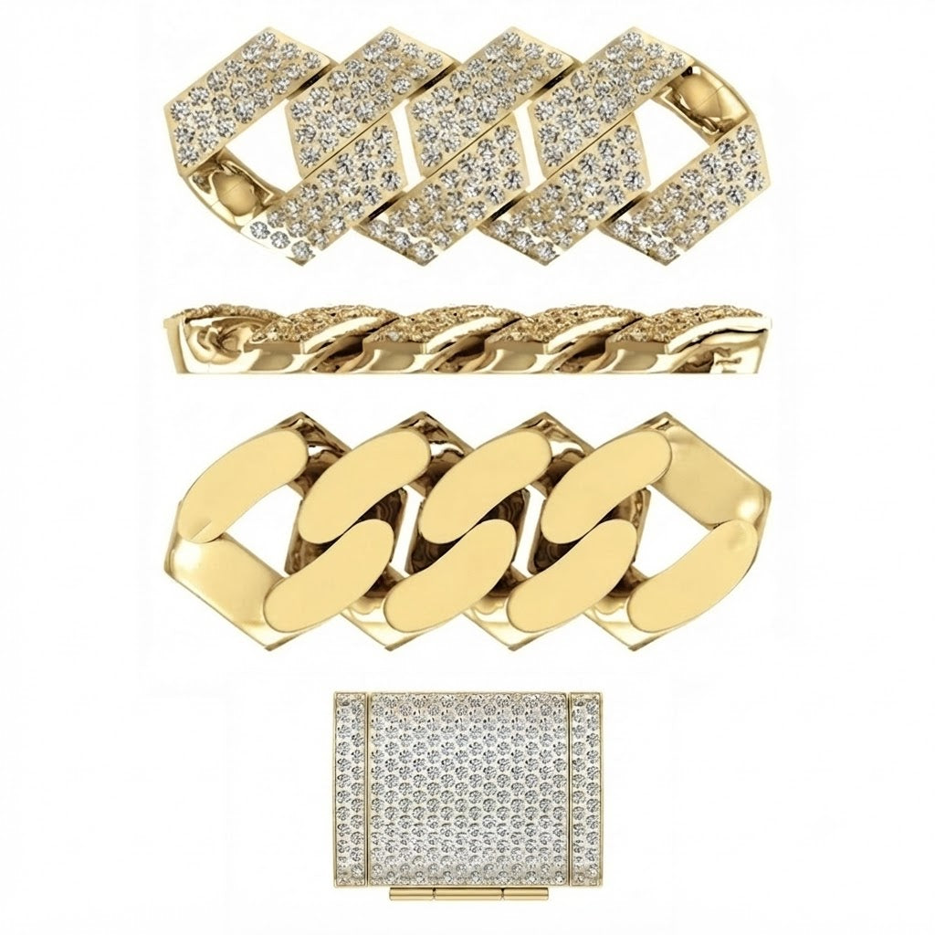 17mm Moissanite Diamond Iced Three Row Cuban Link Chain - 4.5MM