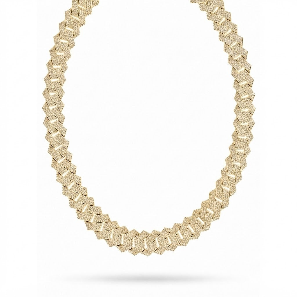 17mm Moissanite Diamond Iced Three Row Cuban Link Chain - 4.5MM