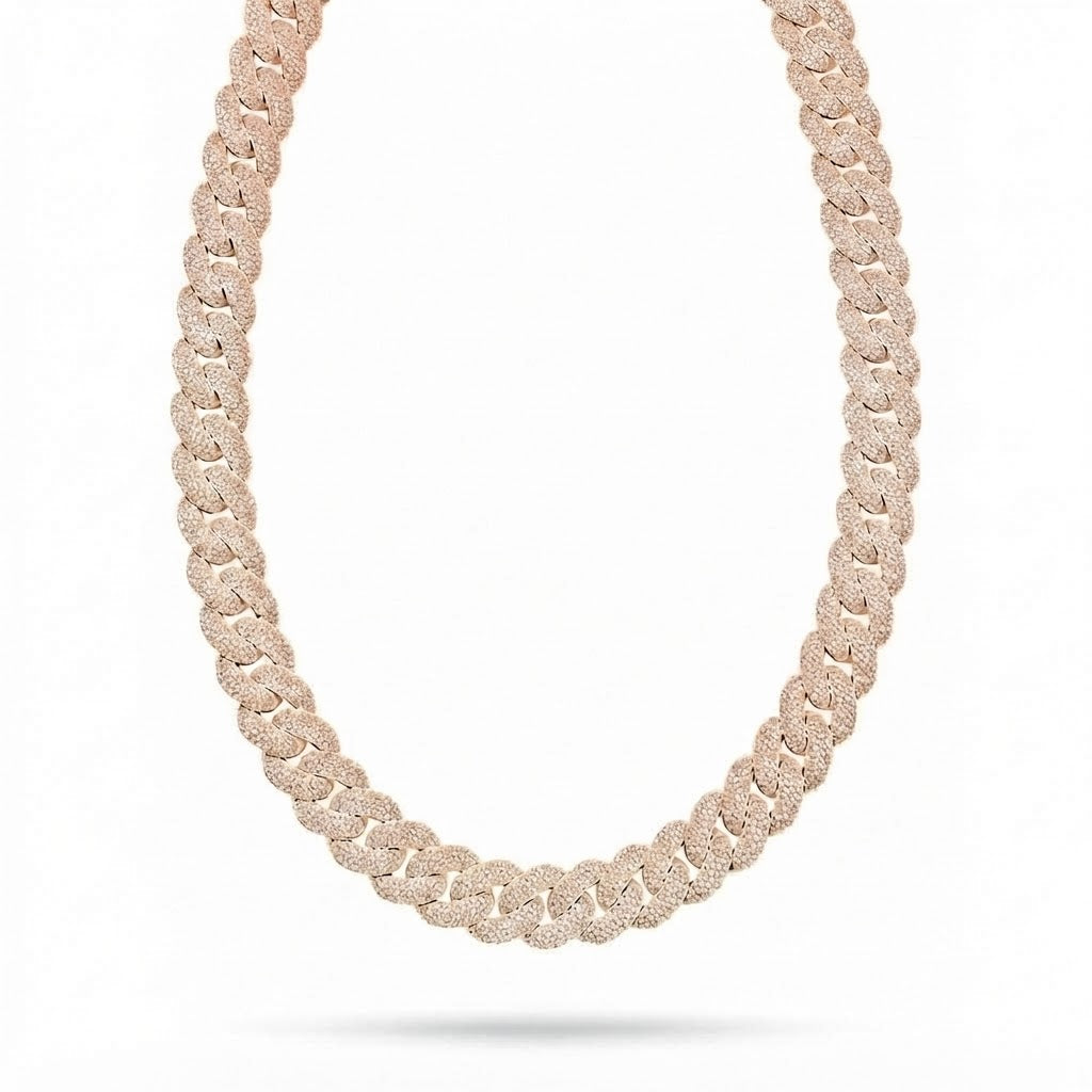 17mm Moissanite Diamond Iced Three Row Cuban Link Chain - 4.5MM