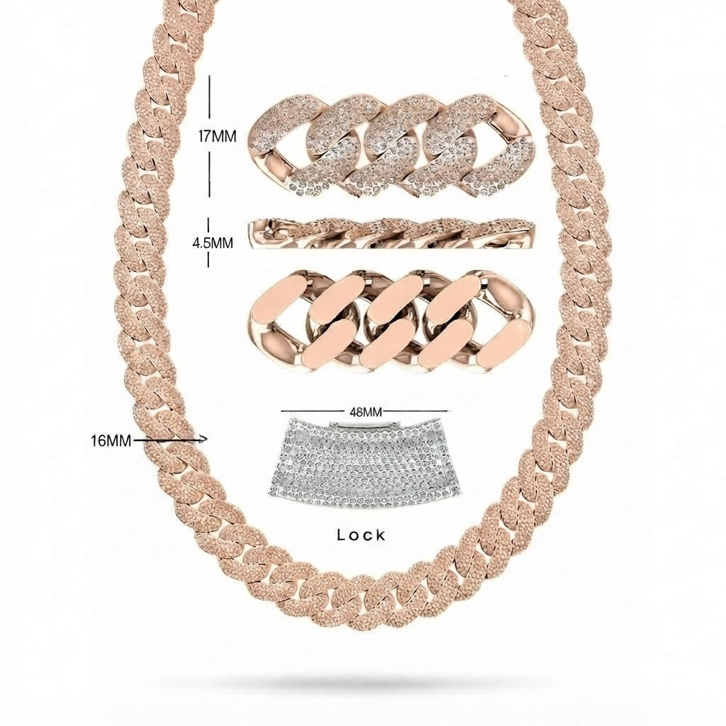 17mm Moissanite Diamond Iced Three Row Cuban Link Chain - 4.5MM