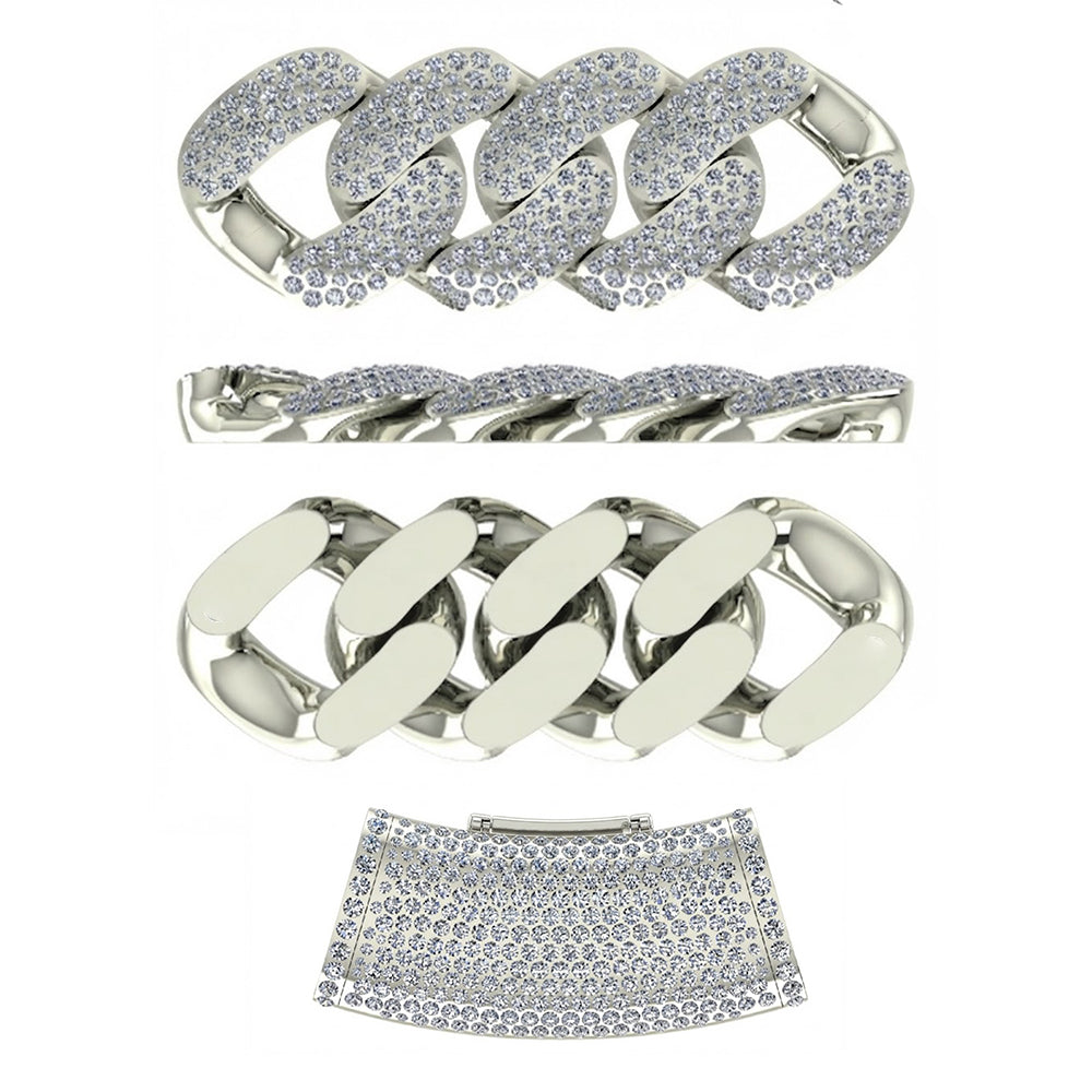 17mm Moissanite Diamond Iced Three Row Cuban Link Chain - 4.5MM