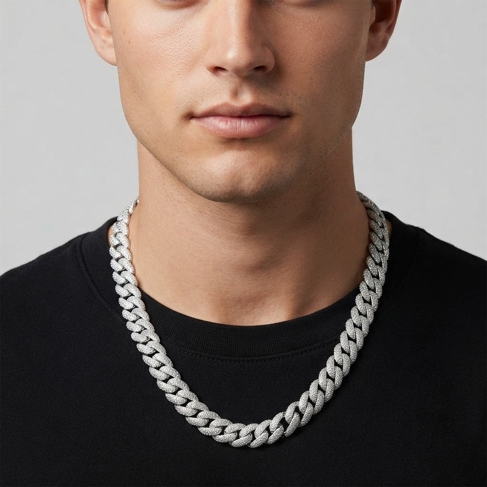 17mm Moissanite Diamond Iced Three Row Cuban Link Chain - 4.5MM